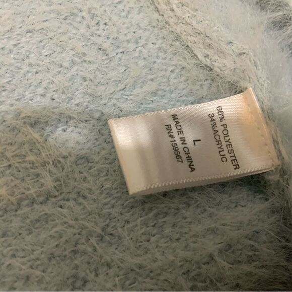 Sweet & Sinful Blue Mohair Eyelash Knit Fuzzy Fur Cardigan Sweater Top Size L - Picture 6 of 7